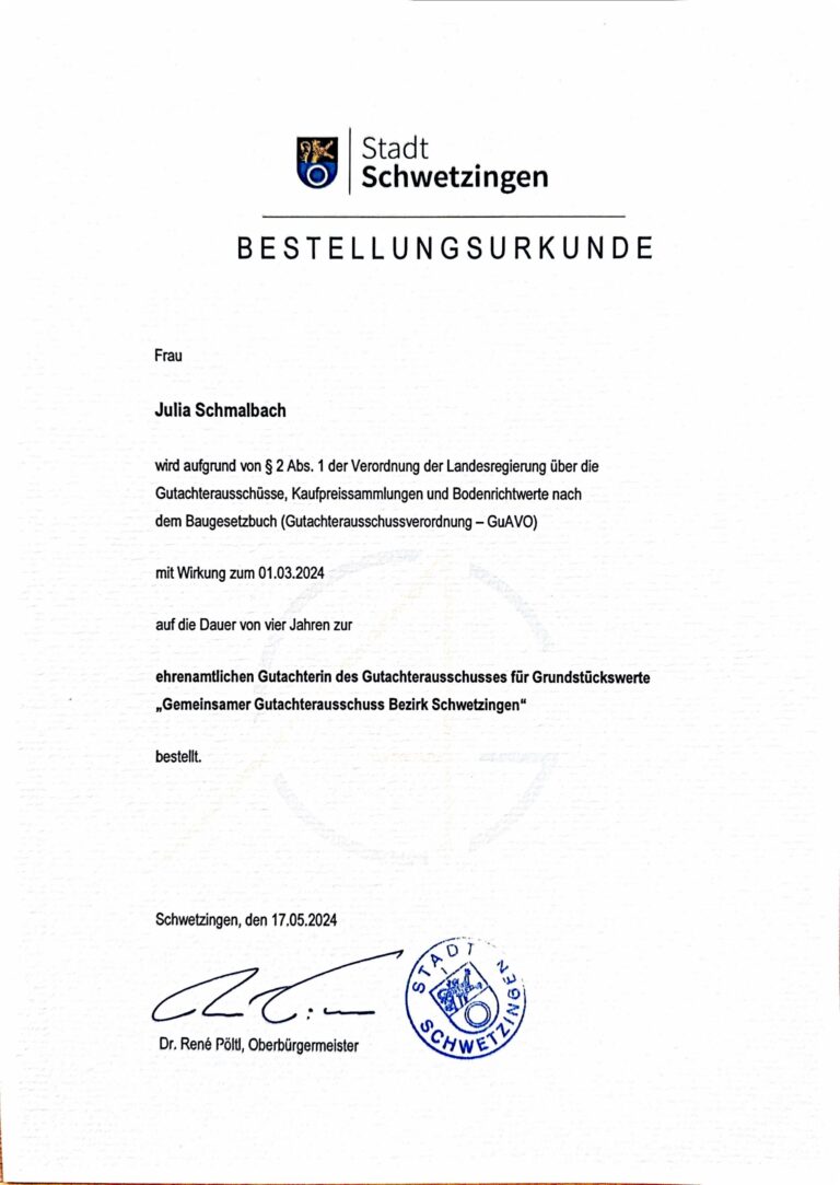 Urkunde: Gutachterausschuss südwestlicher Rhein-Neckar-Kreis