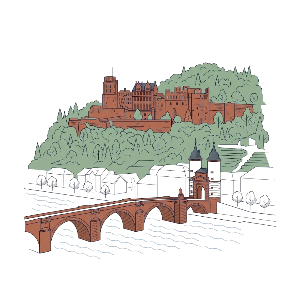 Illustration von Heidelberger Schloss und Alter Brücke