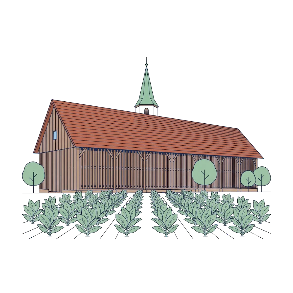 Illustration eines Tabakschuppens in Plankstadt